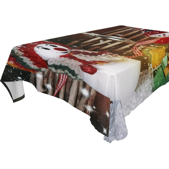 SKYSONIC Christmas Snowman Tablecloth Waterproof Washable Polyester Square Table Cover Durable Tablecloth for Kitchen Dining Table Party Decor (60 X 90 Inch)