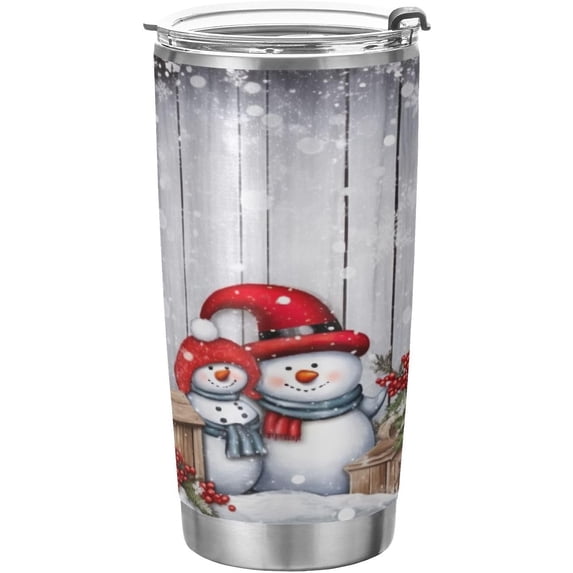 SKYSONIC Christmas Snowman Tumbler Stainless Steel Double Wall Vacuum Reusable Insulated Mug with Straw and Built-in Coaste for Cold and Hot Beverages, 12oz