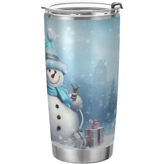 SKYSONIC Christmas Snowman Tumbler Stainless Steel Double Wall Vacuum Reusable Insulated Mug with Straw and Built-in Coaste for Cold and Hot Beverages, 20oz