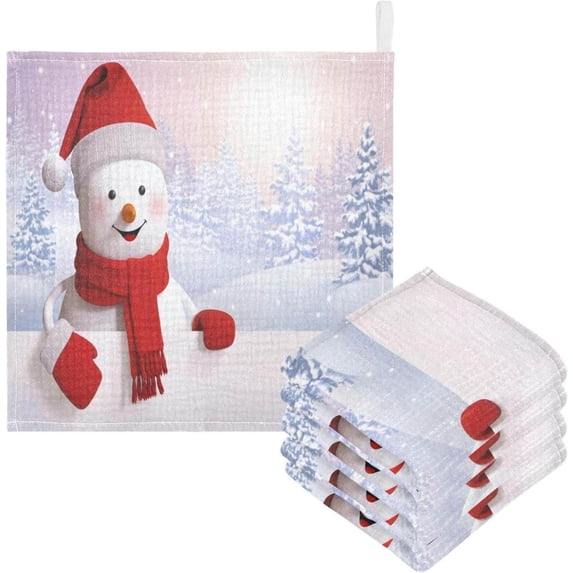 SKYSONIC Christmas Snowman Winter Baby Muslin Washcloths Face Towel, 3 PCS Snowy Forest Burp Cloths Cotton Wipes Infant Wash Cloth for Newborn Boys Girls 12"x12"