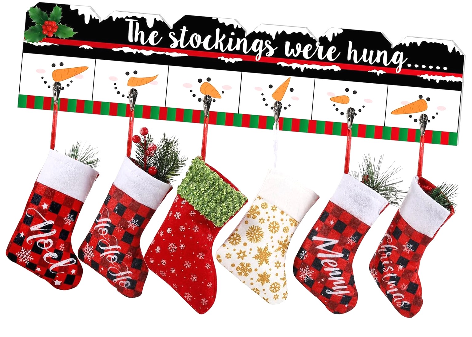 SKYSONIC Christmas Stocking Holder for Wall with 6 Hangers Christmas ...