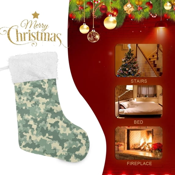 SKYSONIC Christmas Stocking Personalized Camouflage Large Candy Stocking Hanging Gift Xmas Stockings Decoration 1 PC for Family Holiday Party Ornaments Decor Fireplace