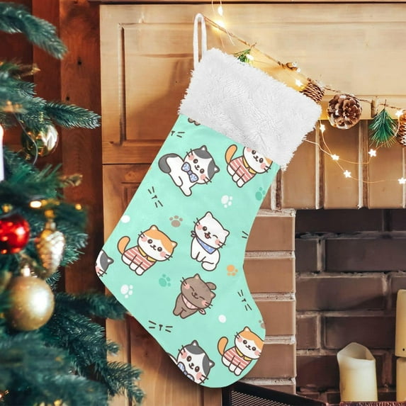 SKYSONIC Christmas Stocking Personalized Cat Large Candy Stocking Hanging Gift Xmas Stockings Decoration 1 PC for Family Holiday Party Ornaments Decor Fireplace