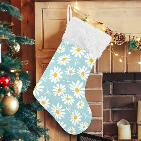 SKYSONIC Christmas Stocking Personalized Daisy Large Candy Stocking Hanging Gift Xmas Stockings Decoration 2 PCS for Family Holiday Party Ornaments Decor Fireplace