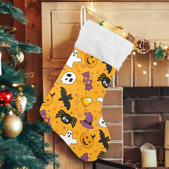 SKYSONIC Christmas Stocking Personalized Halloween Large Candy Stocking Hanging Gift Xmas Stockings Decoration 1 PC for Family Holiday Party Ornaments Decor Fireplace