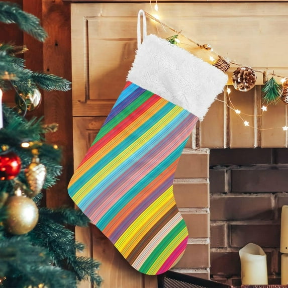 SKYSONIC Christmas Stocking Personalized Mexican Serape Stripes Large Candy Stocking Hanging Gift Xmas Stockings Decoration 1 PC for Family Holiday Party Ornaments Decor Fireplace