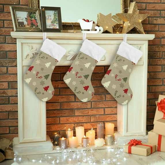 SKYSONIC Christmas Stocking Set of 2, Christmas Santa Claus Xmas Stockings and Plush Fur Cuff Stockings Fireplace Decorations for Family Holiday Xmas Party Decorations