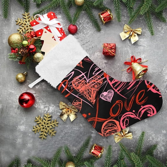 SKYSONIC Christmas Stockings 2PCS,Big Xmas Stockings Gift Decorations and Party Supplies,Used for Fireplace Decoration Socks-Beautiful Love Heats