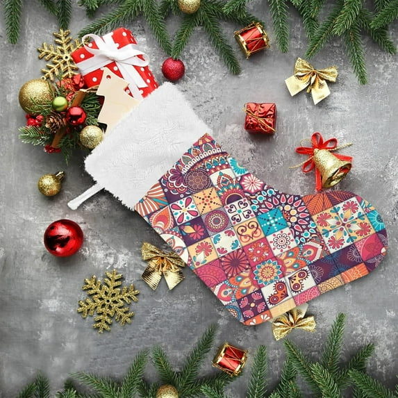 SKYSONIC Christmas Stockings 2PCS,Big Xmas Stockings Gift Decorations and Party Supplies,Used for Fireplace Decoration Socks-Vintage Mandala Elements