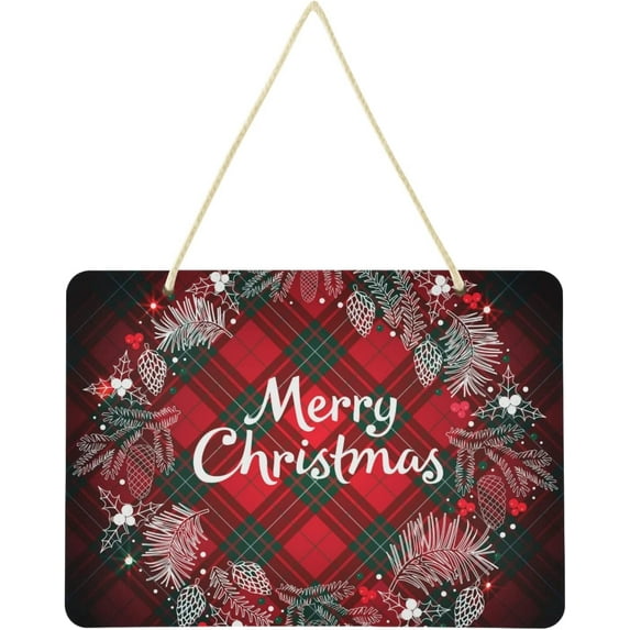 SKYSONIC Christmas Tartan Plaid Welcome Sign Front Door Decor Wall Hanging Plaque Rectangular Door Hanging Sign Porch Decorations for Home Outdoor Indoor Holiday
