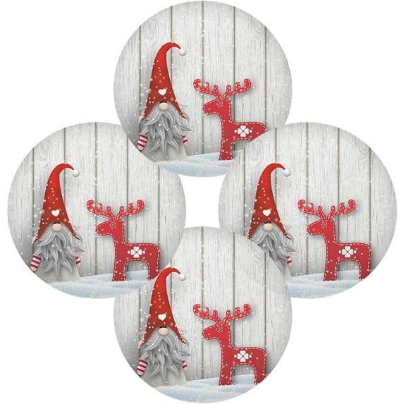 SKYSONIC Christmas Toomte Reindeer Round Placemats for Dining Table Non-Slip Heat-Resistant Polyester Table Mats 4pcs Washable Table Mats for Kitchen Dining Table Decoration
