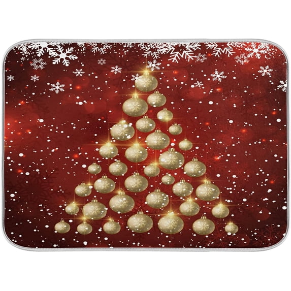SKYSONIC Christmas Tree Of Baubles Dish Drying Mat 18x24 inch Happy New Year Merry Christmas Large Dish Drying Mat, Counter top Mat, Dish Draining Mat,Dishes Draining Protector Pad, Sink Mat