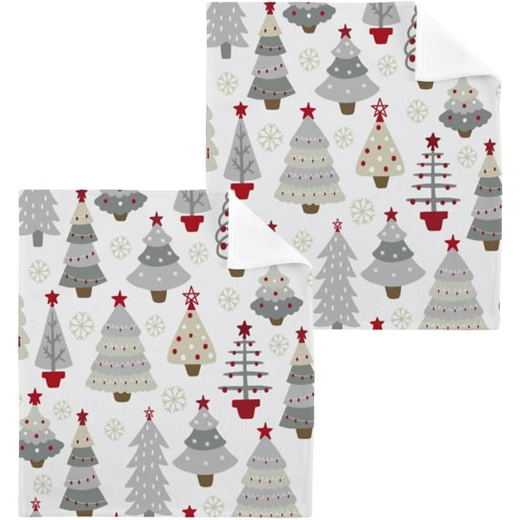 SKYSONIC Christmas Tree Cotton Washcloths Set of 2, Highly Absorbent Soft Fingertip Towel for Bathroom, Gym, Hotel and Spa, 12 x 12 Inch