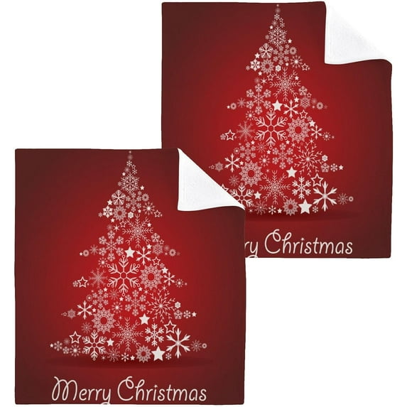 SKYSONIC Christmas Tree Cotton Washcloths Set of 4, Highly Absorbent Soft Fingertip Towel for Bathroom, Gym, Hotel and Spa, 12 x 12 Inch