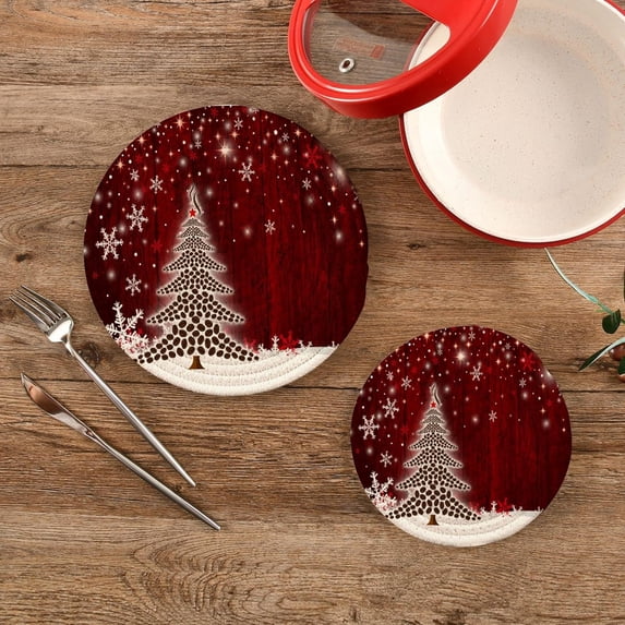 SKYSONIC Christmas Tree Pot Holders Trivets, 2 Pcs Heat Resistant Trivets,Winter Snow Cotton Thread Weave Mats for Hot Pads Pans Pot Bowl Teapot for Kitchen Decor