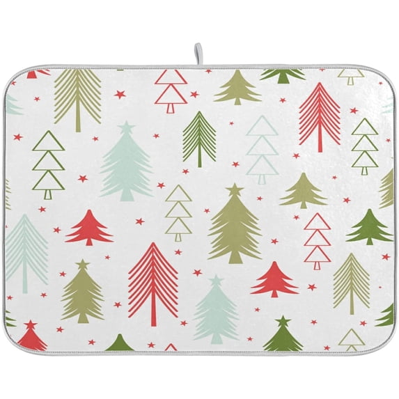 SKYSONIC Christmas Tree Red Stars Dish Drying Mat Absorbent Reversible Microfiber Dryinag Mat Xmas Winter Christmas Tree Machine Washable Dish Drying Mats for Kitchen Counter Large 16x18 inch