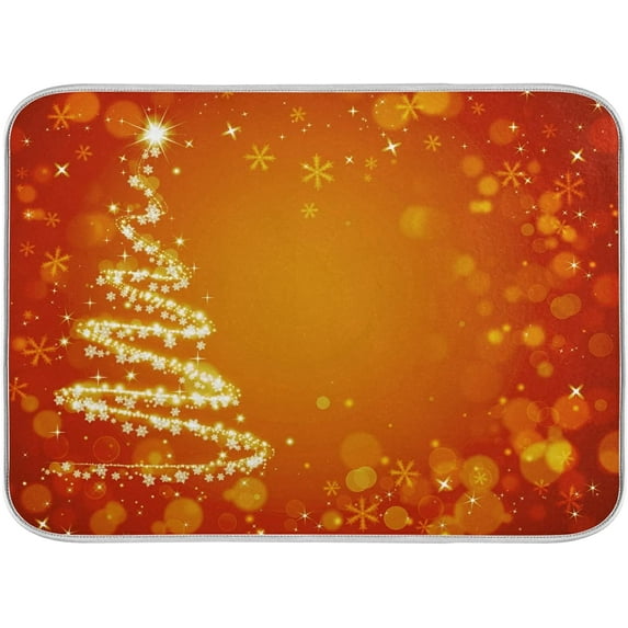 SKYSONIC Christmas Tree Shining Dish Drying Mat 18x24 inch Shining Sparkling Xmas Tree Snow Large Dish Drying Mat, Counter top Mat, Dish Draining Mat,Dishes Draining Protector Pad, Sink Mat