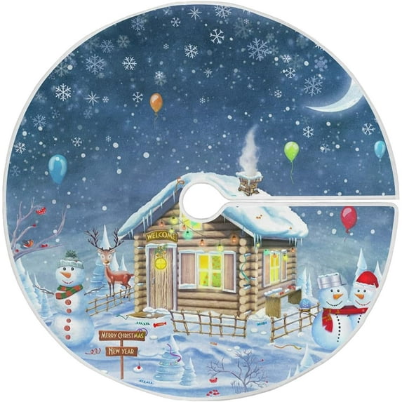 SKYSONIC Christmas Tree Skirt Snowflake Xmas Tree Skirt Floor Door Round Mat Decorations for Holiday Party Home Christmas Day Ornaments 35.4 Inch