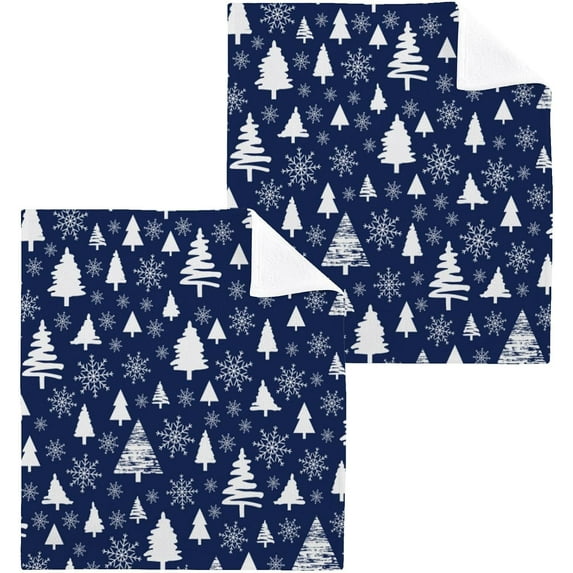SKYSONIC Christmas Tree Washcloths Set of 2, Highly Absorbent Soft Cotton Fingertip Towels for Bathroom, Kitchen, Gym, Spa, Home Decor, 12 x 12 Inch
