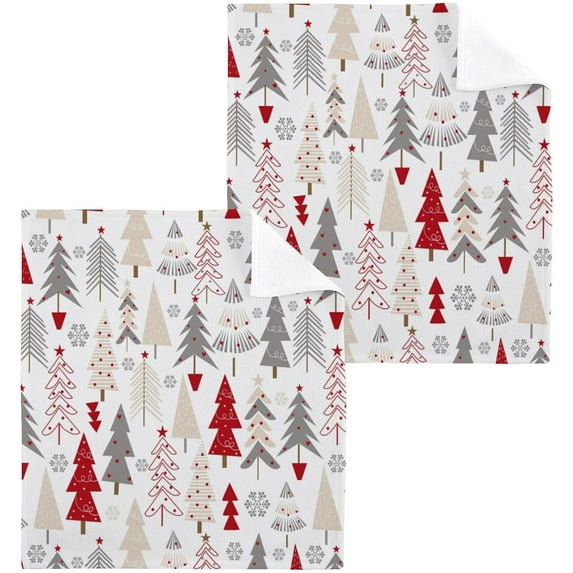 SKYSONIC Christmas Tree Washcloths Set of 2, Highly Absorbent Soft Cotton Fingertip Towels for Bathroom, Kitchen, Gym, Spa, Home Decor, 12 x 12 Inch