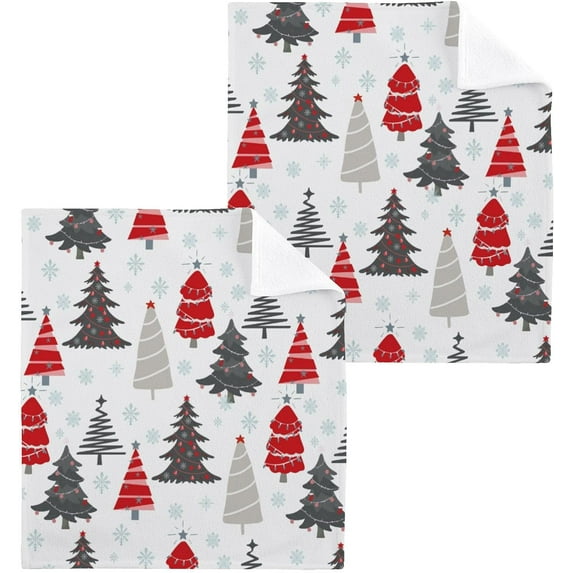 SKYSONIC Christmas Tree Washcloths Set of 4, Highly Absorbent Soft Cotton Fingertip Towels for Bathroom, Kitchen, Gym, Spa, Home Decor, 12x12 Inch
