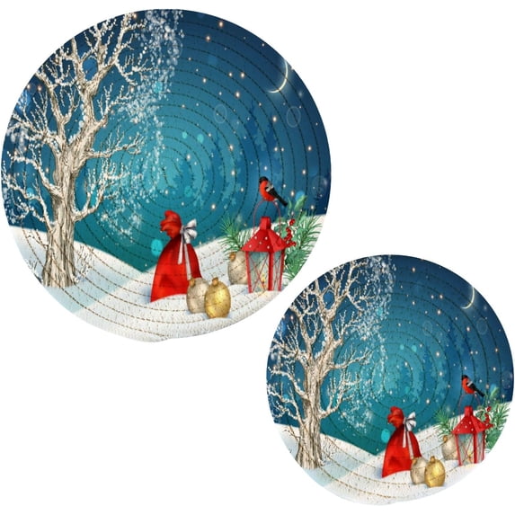 SKYSONIC Christmas Winter Scene Pot Holders Trivets, 2 Pcs Heat Resistant Trivets,Cotton Thread Weave Mats for Hot Pads Pans Pot Bowl Teapot for Kitchen Decor