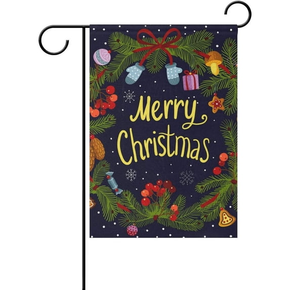 SKYSONIC Christmas Wreath Double-Sided Printed Garden House Sports Flag-12x18(in)-Polyester Decorative Flags for Courtyard Garden Flowerpot
