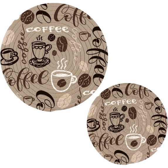 SKYSONIC Coffee Cup Bean Pot Holders Trivets, 2 Pcs Heat Resistant Trivets,Hand Drawn Cotton Thread Weave Mats for Hot Pads Pans Pot Bowl Teapot for Kitchen Decor