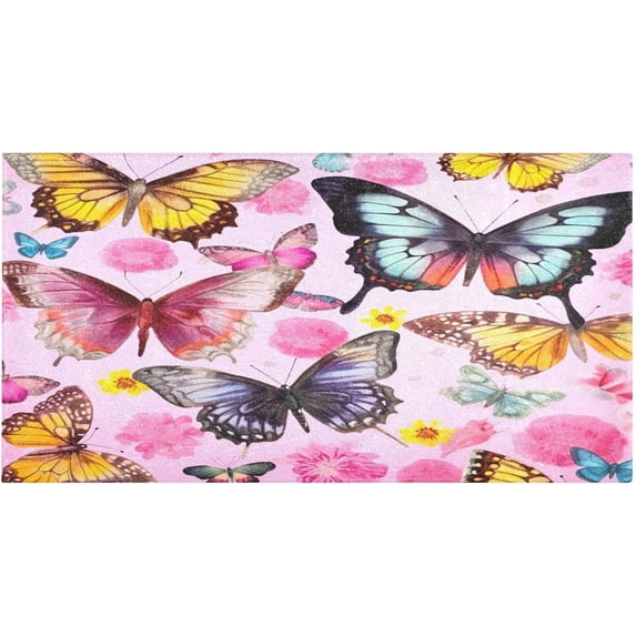 SKYSONIC Colorful Butterfly Pink Kitchen Mats 20"x39" Absorbent Non Slip Runner Rug Machine Washable Kitchen Floor Mat for Home Bathroom Door