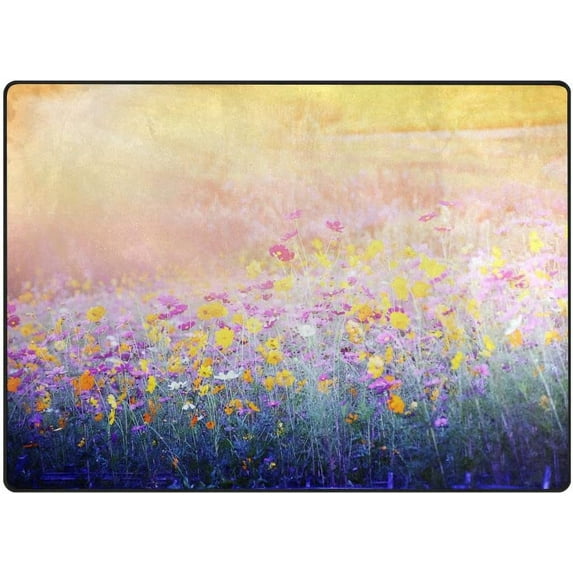 SKYSONIC Colorful Cosmos Flowers Area Rug 4'x5' Pet & Child Friendly Carpet for Living Room Bedroom Dining Room,Indoor Outdoor Soft Rug Washable Non Slip Comfortable Area Rug