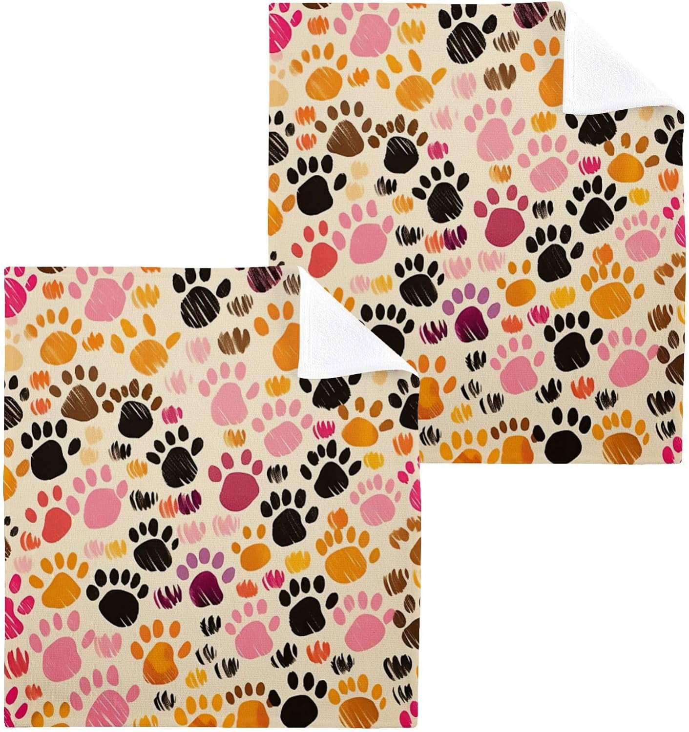 SKYSONIC Colorful Dog Paws Cotton Washcloths Set of 6, 12"x12" Soft