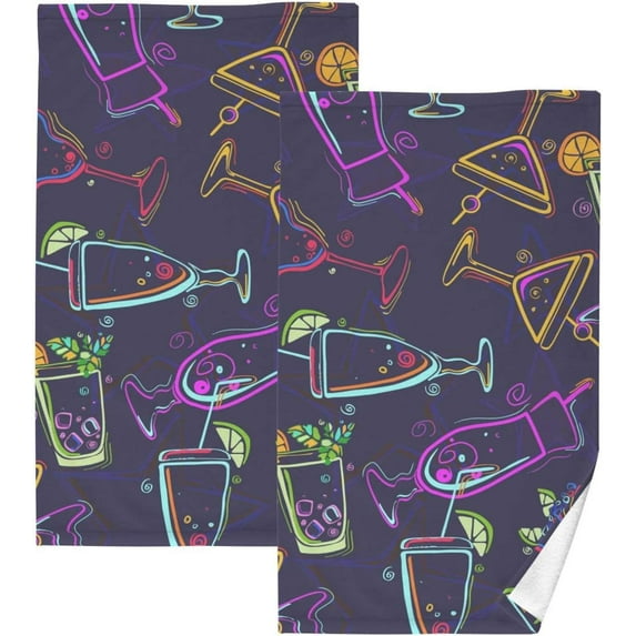 SKYSONIC Colorful Drinks Patterned Hand Towels 2 PCS, Cotton Bath Towel for Drying Face Hands Body ,Absorbent Lightweight Towels for Bathroom Ktichen Travel Gym, 16"x28"