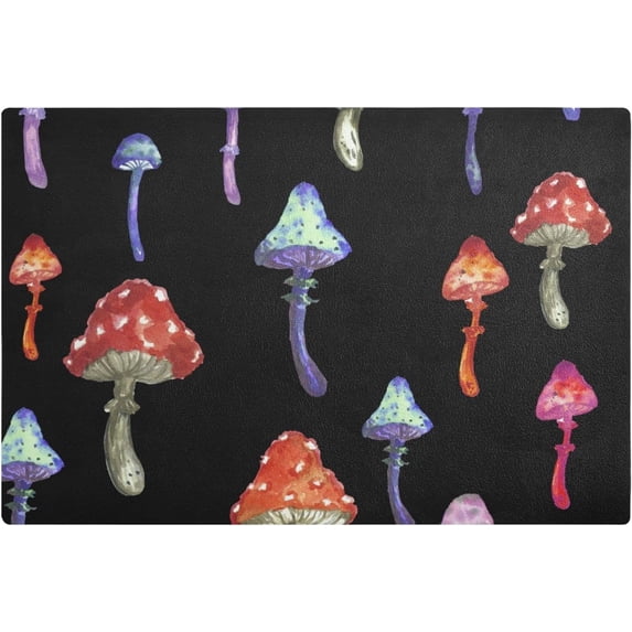 SKYSONIC Colorful Mushroom Painting Dish Drying Mat PU Leather Drying Pad for Kitchen Water Absorption Heat Resistant Home Decoration Mat 17.7×11.8 IN