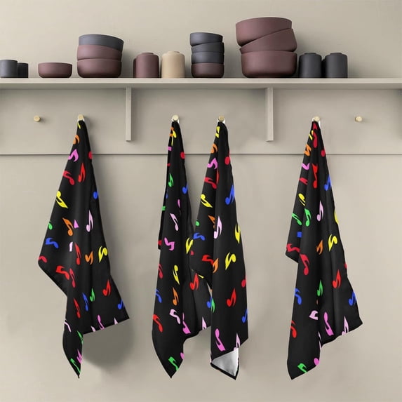 SKYSONIC Colorful Music Notes Kitchen Dish Towel Set,Drying Kitchen Towels Tea Towels Gift Set for Drying Cleaning Cooking Baking 6Pcs