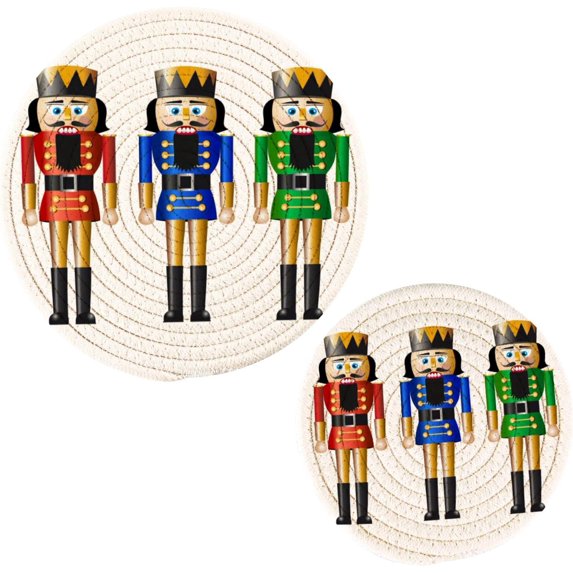 SKYSONIC Colorful Nutcracker Pot Holders Trivets, 2 Pcs Heat Resistant Trivets,Merry Christmas Cotton Thread Weave Mats for Hot Pads Pans Pot Bowl Teapot for Kitchen Decor