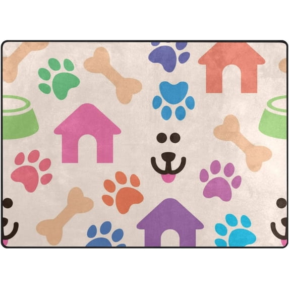 SKYSONIC Colorful Pet Pattern Bones Non Slip Area Rugs Floor Mats for Living Room Bedroom Kids Room Entrance Home Decoration 63x48 Inches