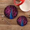 thumbnail image 1 of SKYSONIC Colorful Purple Peacock Trivet Round Hot Pads, Set of 2 Feathers Tail Pot Holder Heat Resistant Trivets Cotton Thread Weave Mats for Kitchen Counter Hot Dishes Pot Teapot Table Decor, 1 of 7