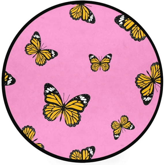 SKYSONIC Colorful Random Butterflies Round Area Rug Chair Couch Cover Area Rug for Bedroom Floor Sofa Living Room Non-Slip Home Decor 3 x 3 Feet