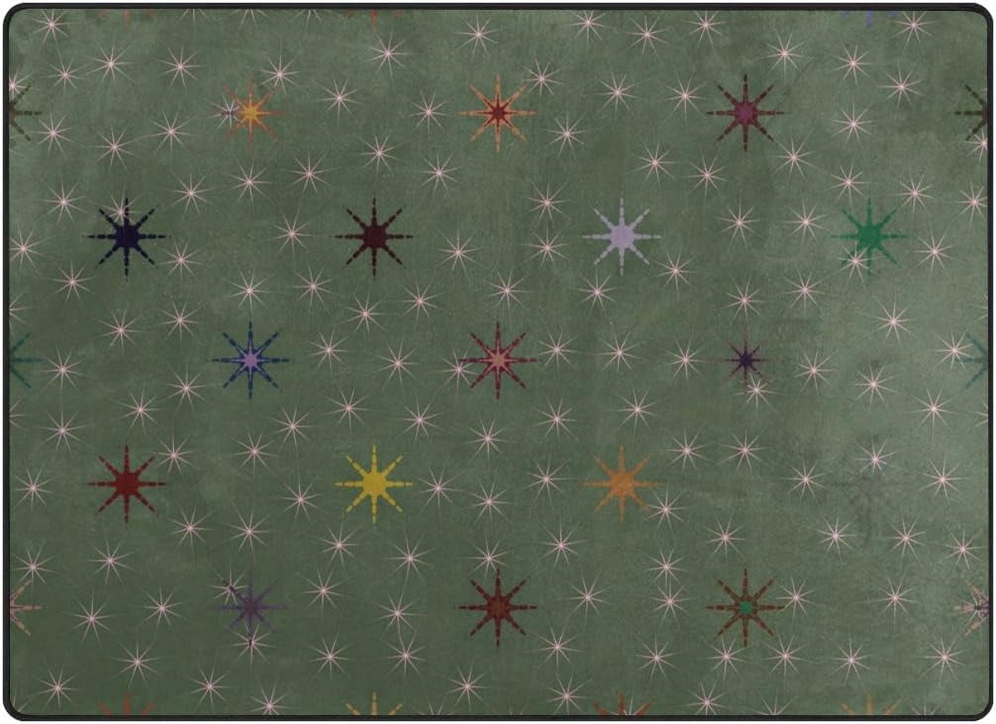 SKYSONIC Colorful Stars Army Green 80x58 inches Lightweight Soft Area ...