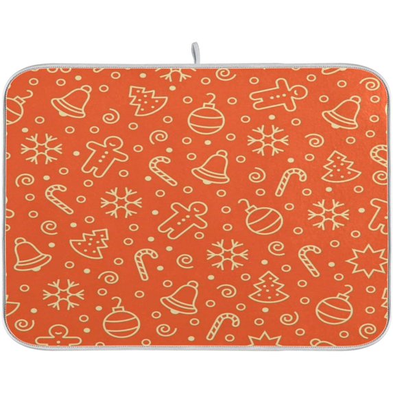 SKYSONIC Cookies Orange Dish Drying Mat, Microfiber Absorbent Drying Mats for Kitchen Counter, Large Reversible Dishes Draining Pad, 18x24 Inch