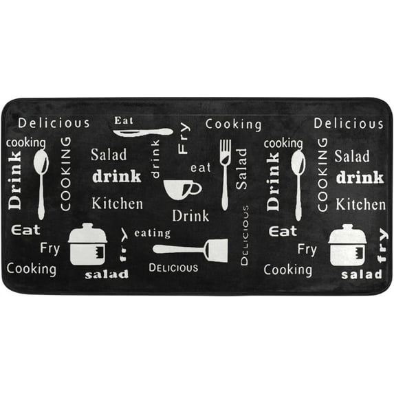 SKYSONIC Cooking Love Kitchen Mats Washable Floor Runner Rug Anti Slip Fatigue Area Rugs Black Board Tableware Standing Doormat Cushioned Carpet for Farmhouse Home Bath Indoor Outdoor Decor 39x20 in