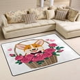 thumbnail image 1 of SKYSONIC Corgi Dog Valentines Non-Slip Area Rug, Basket of Roses Floor Carpet Comfort Floor Mats Decor for Indoor Front Porch Living Room Bedroom Kitchen, 36"x24", 1 of 5