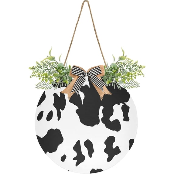 SKYSONIC Cow skin Welcome Sign for Front Door,All Seasons Welcome Wreath Porch Hanging Decoration for Farmhouse Wall Home Holiday Decoration - 11.8x11.10in