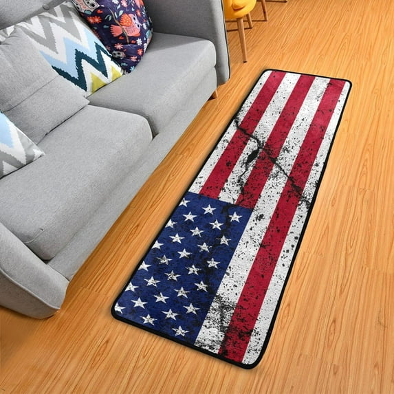 SKYSONIC Cracked USA Flag Wall Runner Rug with Rubber Backing, Broken American Flag Non Slip Entryway Rug Runner Washable Soft Area Rug Carpet for Hallway Bedroom Kitchen Decor,2'x6'