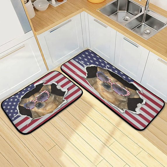 SKYSONIC Creative American Flag Kitchen Mats and Rugs Funny Cute Dog Floor Runner Area Rug Washable Carpet Perfect for Living Room Bedroom Entryway,19.7"x27.6"+19.7"x47.2"