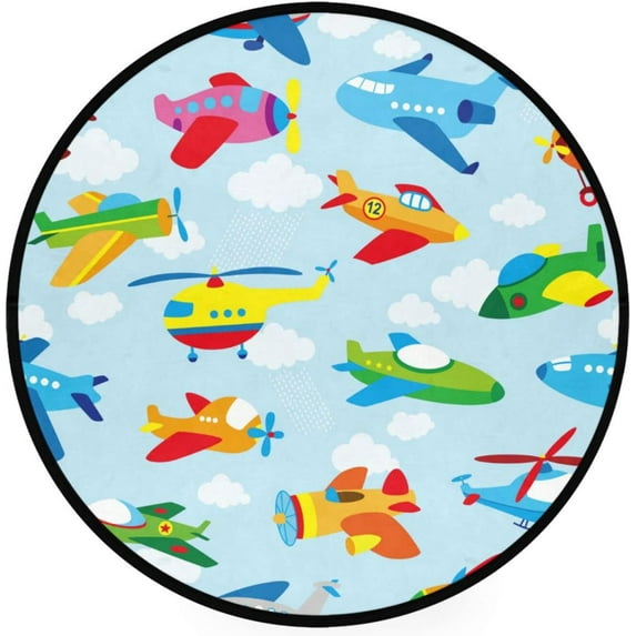 SKYSONIC Cute AirplanesRound Area Rug Chair Couch Cover Area Rug for Bedroom Floor Sofa Living Room Non-Slip Home Decor 3 x 3 Feet