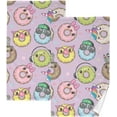 thumbnail image 1 of SKYSONIC Cute Animal Donut Patterned Hand Towels 2 PCS, Cotton Bath Towel for Drying Face Hands Body ,Absorbent Lightweight Towels for Bathroom Ktichen Travel Gym, 16"x28", 1 of 7