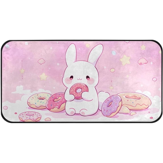 SKYSONIC Cute Bunny Donut Area Rug 39x20 in, Stain Resistant Comfy Carpet Throw Rug with Elastic Cotton Interlayer for Kitchen Bathroom Living Room Bedroom