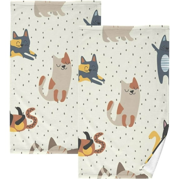 SKYSONIC Cute Cats Hand Towels 2 PCS, Cotton Bath Towel for Drying Face Hands Body ,Absorbent Lightweight Towels for Bathroom Ktichen Travel Gym, 16"x28"