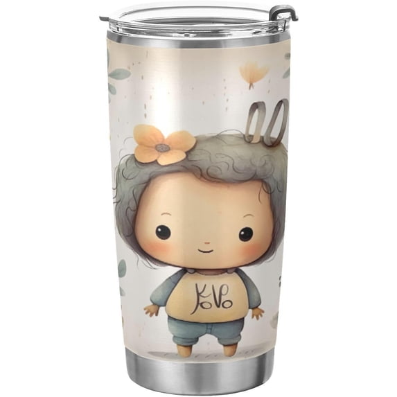 SKYSONIC Cute Child Tumbler Stainless Steel Double Wall Vacuum Reusable Insulated Mug with Straw and Built-in Coaste for Cold and Hot Beverages, 12oz